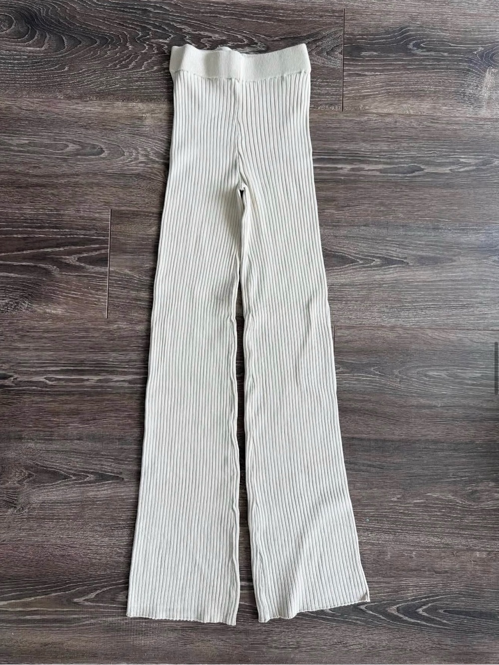 Harlow Ribbed Knit Trousers in Light Tan